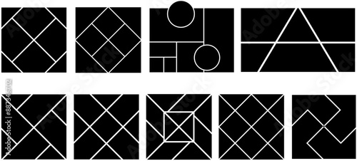 Photo collage template. Vector. Mood board. Set of picture grids. Blank moodboard background. Mosaic frame banner. 