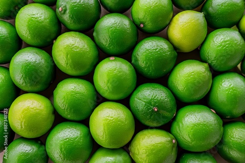A close-up view of numerous green limes