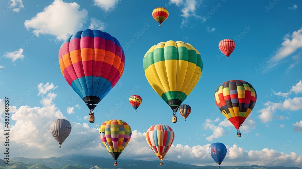 Obraz premium A colorful hot air balloon festival with balloons ascending into the sky