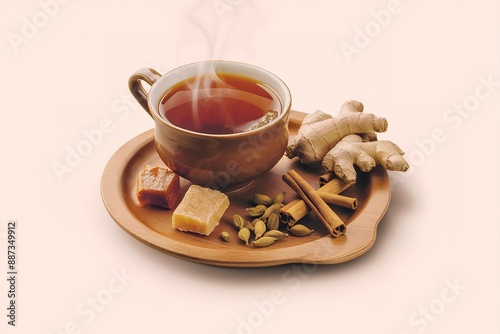 Jaggery tea or Gur ki chai with ingredients like gud, ginger or adrak, green cardamom and cinnamon