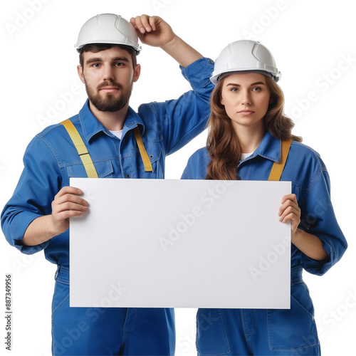 workers with blank board photo