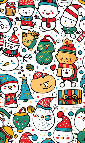 2D illustrated New Year card in a cute graphic style seamless pattern.