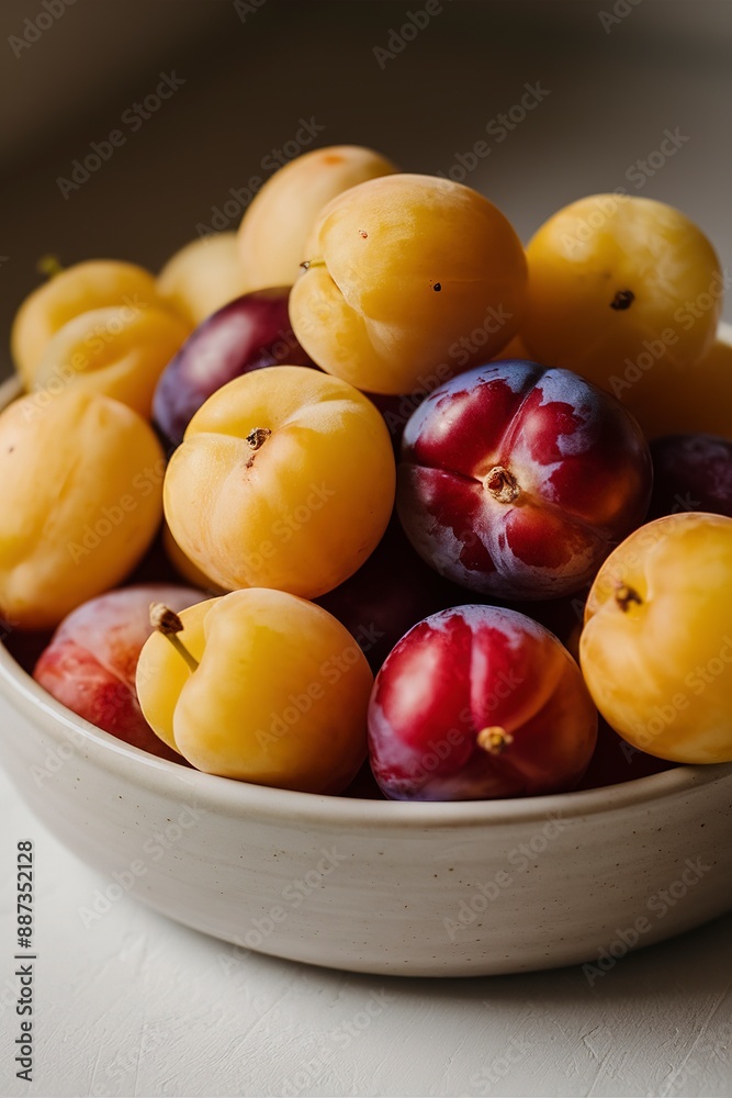 yellow and red plums in bowl yellow and red plums in bowl