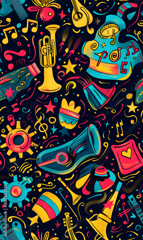 2D illustrated New Year card in a cute graphic style seamless pattern. 2D illustrated New Year card in a cute graphic style seamless pattern.