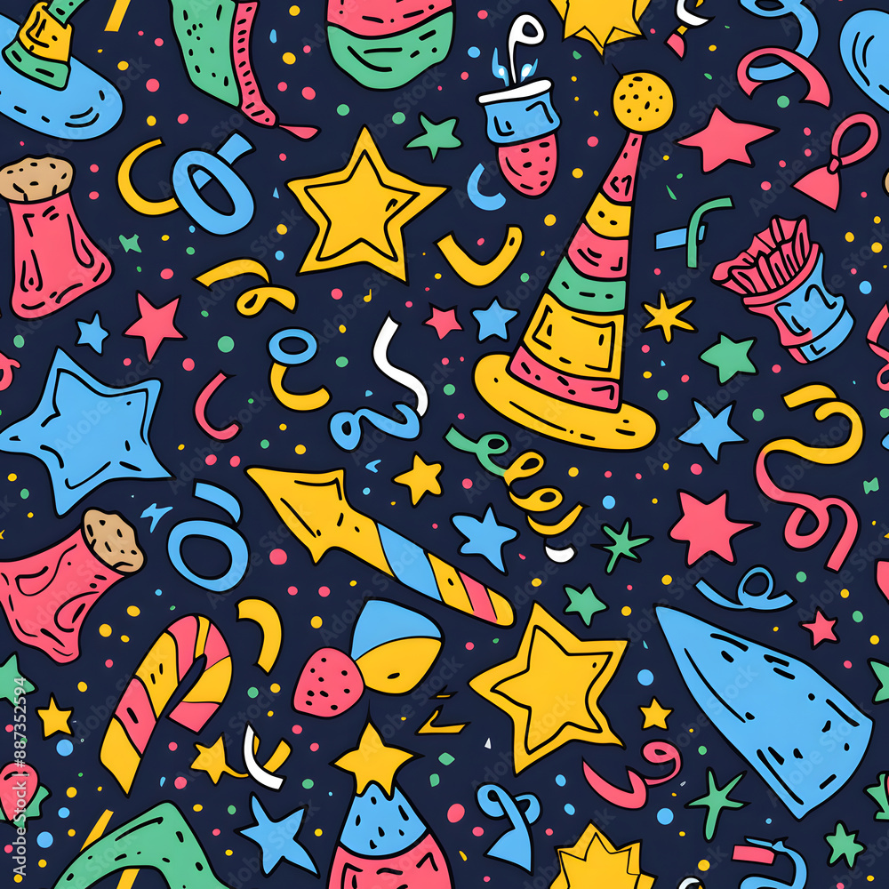 2D illustrated New Year card in a cute graphic style seamless pattern. 2D illustrated New Year card in a cute graphic style seamless pattern.