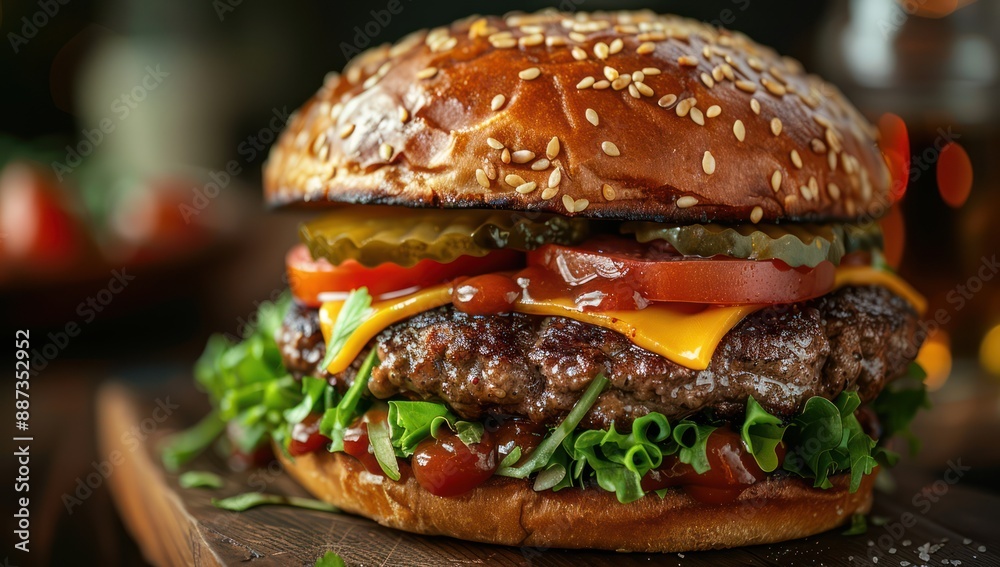 Close-Up of a Juicy Cheeseburger Close-Up of a Juicy Cheeseburger