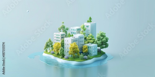 Abstract Futuristic 3D Render Minimalistic Style with Floating Geometric Shapes Isometric Design, Light Color Theme, Bright Background, and Soft Lighting