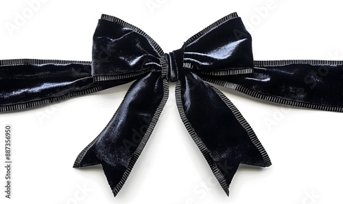 Elegant black velvet ribbon with a delicate bow, isolated on white photo