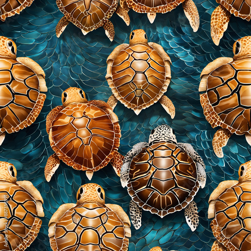 Set of sea turtleillustration pattern . Ocean animal painting vector illustration photo