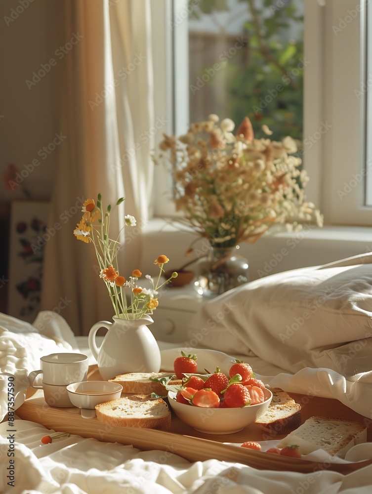 Breakfast Tray Phogography, Avocado Toast, Fresh Fruit, Flower Vase, Coffee, Tea Breakfast Tray Phogography, Avocado Toast, Fresh Fruit, Flower Vase, Coffee, Tea