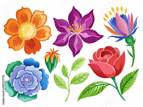 Fototapeta Naklejka Na Ścianę i Meble -  set of separate parts of flowers in watercolors