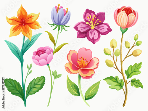 Fototapeta Naklejka Na Ścianę i Meble -  set of separate parts of flowers in watercolors
