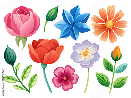 Fototapeta Naklejka Na Ścianę i Meble -  set of separate parts of flowers in watercolors