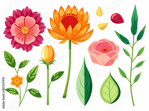 Fototapeta Naklejka Na Ścianę i Meble -  set of separate parts of flowers in watercolors