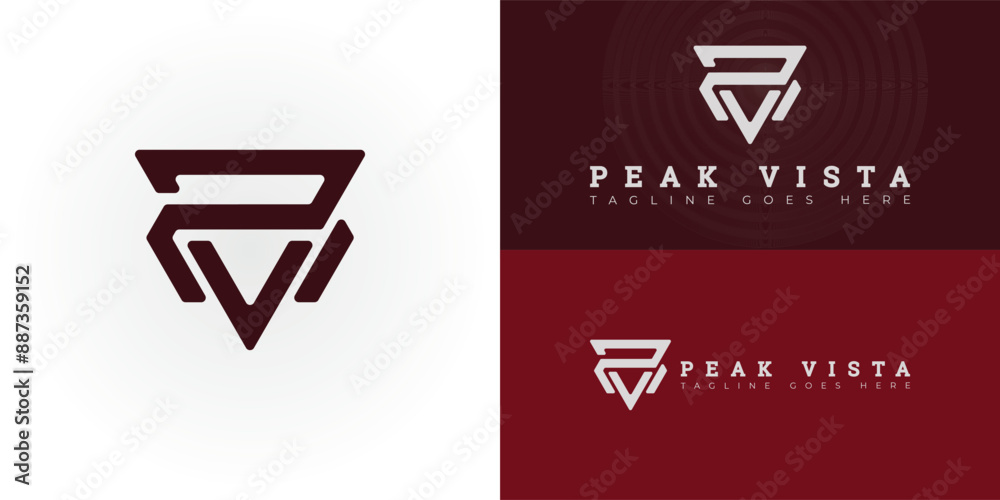Abstract initial triangle letter PV or VP logo in red color isolated on multiple background colors. The logo is suitable for construction company logo design inspiration templates. Abstract initial triangle letter PV or VP logo in red color isolated on multiple background colors. The logo is suitable for construction company logo design inspiration templates.