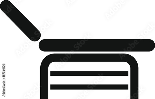 Simple black icon of a medical examination couch with adjustable headrest, commonly found in hospitals and clinics