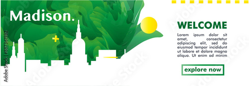 USA Madison horizon profile banner, placard, header, footer. America, Wisconsin state city downtown vector website page layout with panoramic view