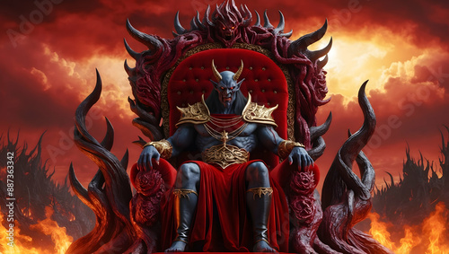 the demon king sits on the royal chair