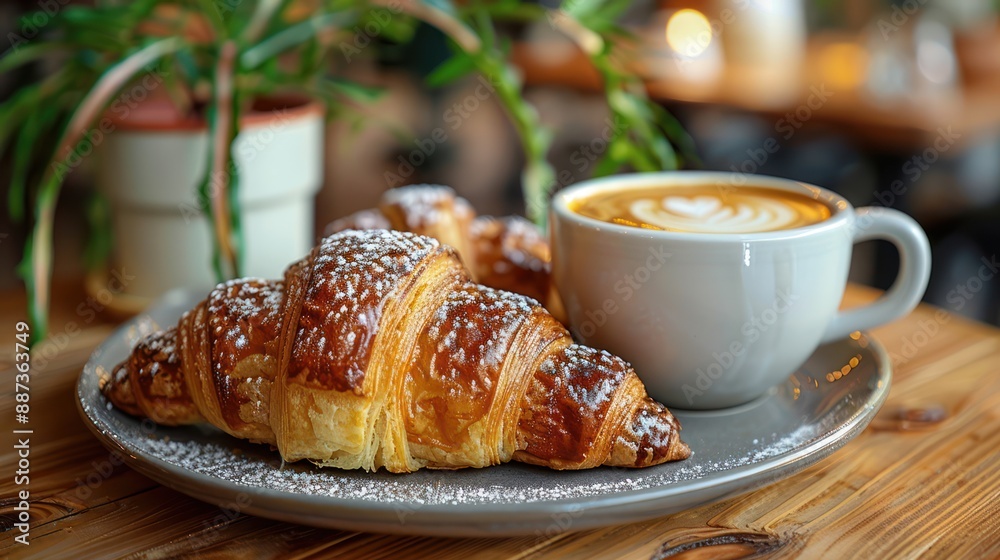 A Close-Up of Croissants and Coffee on a Wooden Table A Close-Up of Croissants and Coffee on a Wooden Table