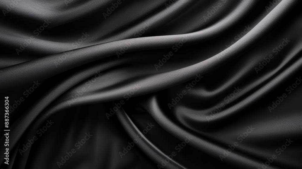 Fototapeta premium A tight shot of a black fabric, showcasing a lengthy, undulating wave of material in its midst