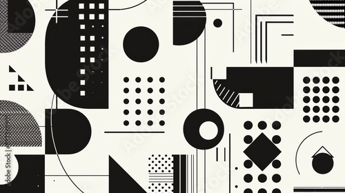 Wallpaper Mural Abstract Geometric Pattern:  Black and white geometric shapes create a dynamic and modern background pattern. Minimalist and stylish, it's perfect for website design, branding, social media posts. Torontodigital.ca