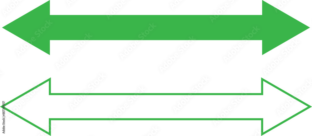green Long arrow to the left right. green arrow isolated on white background . green Long arrow to the left right. green arrow isolated on white background .