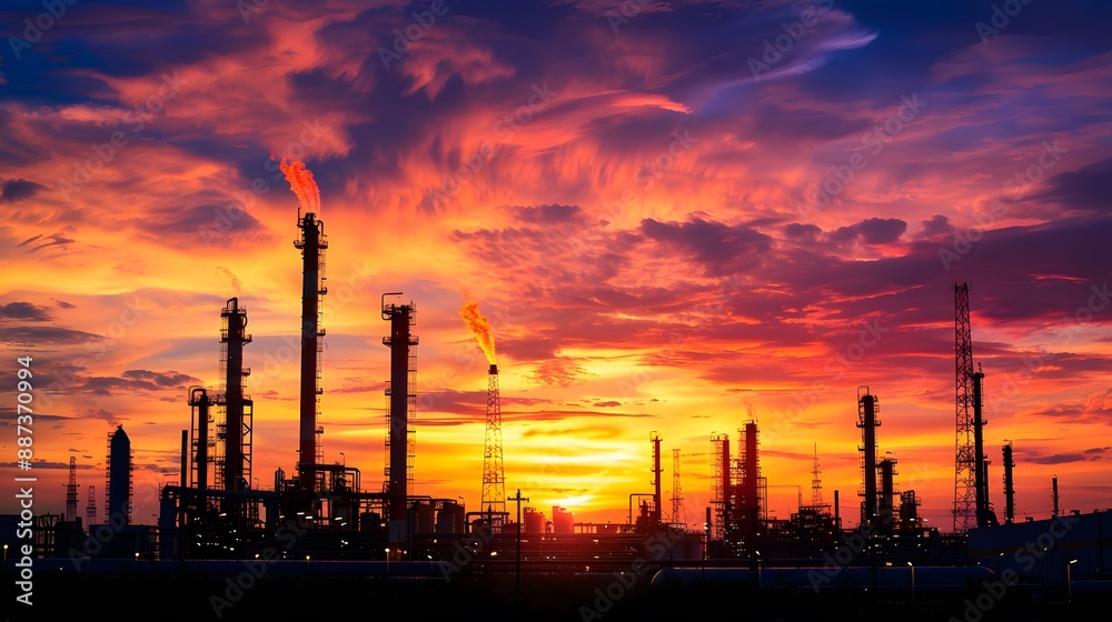 Oil and gas refinery with silhouette over the sunset. Oil and gas refinery with silhouette over the sunset.