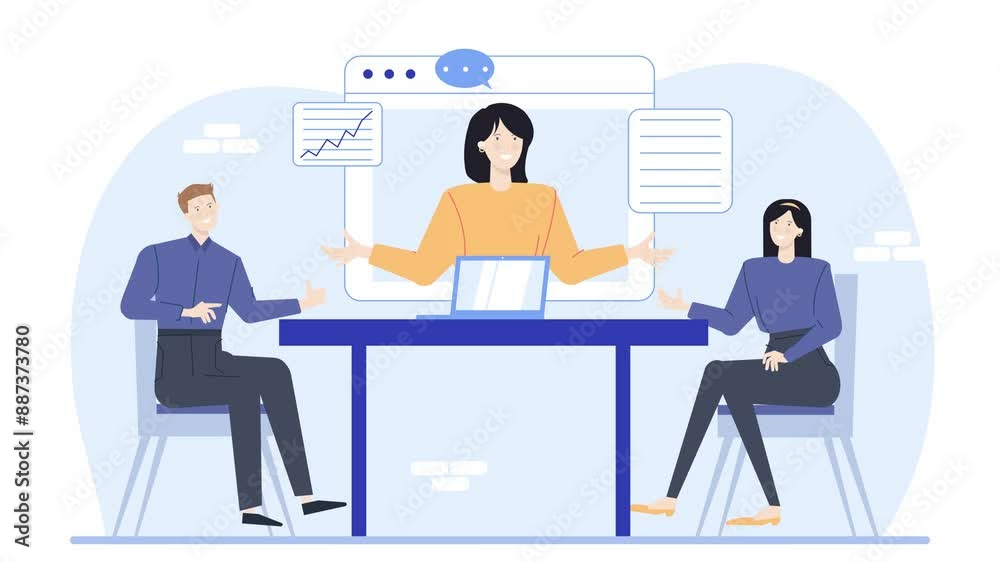 illustration of hybrid meeting and business discussion animated video illustration of hybrid meeting and business discussion animated video