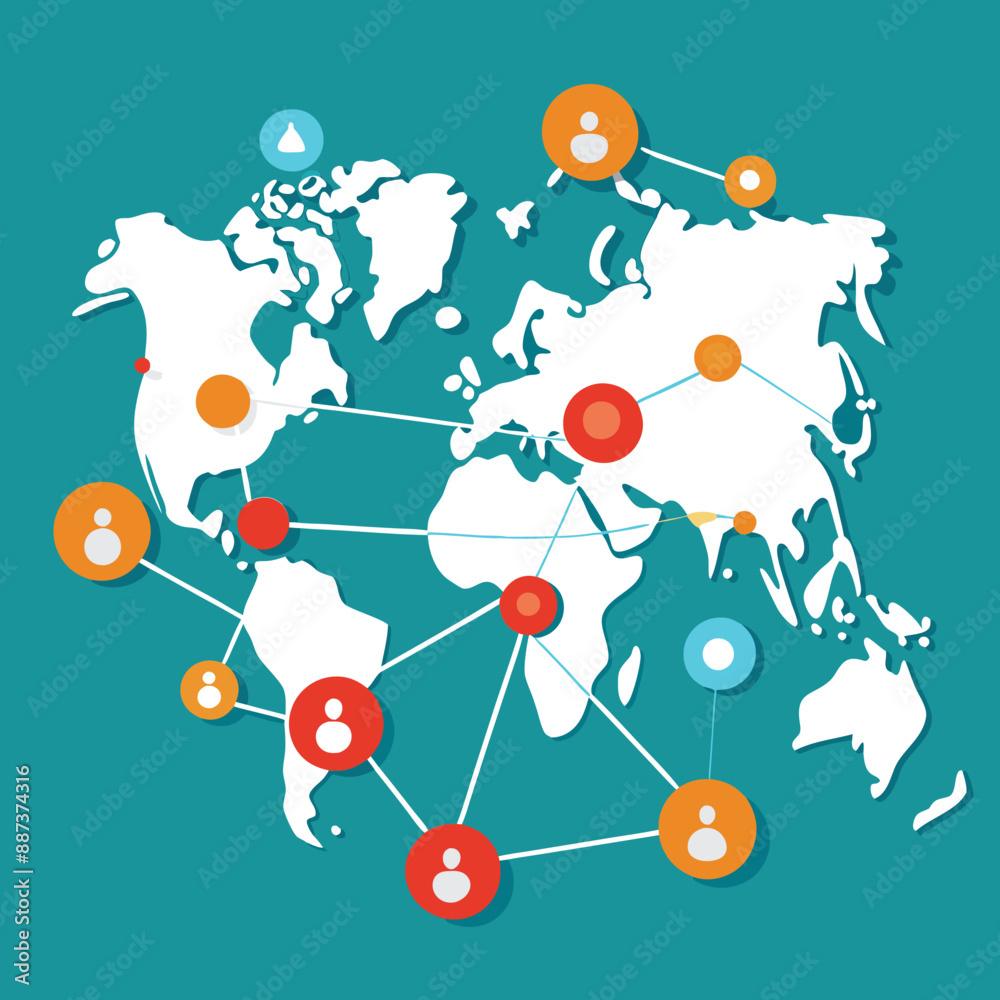 world map network with connections vector illustration. world map network with connections vector illustration.