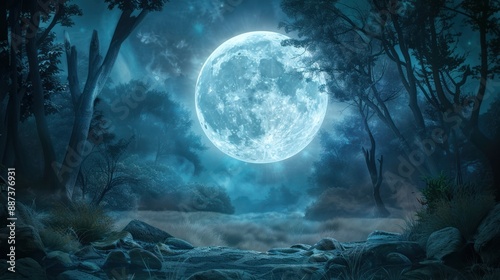 Full Moon Night in a Mystical Forest