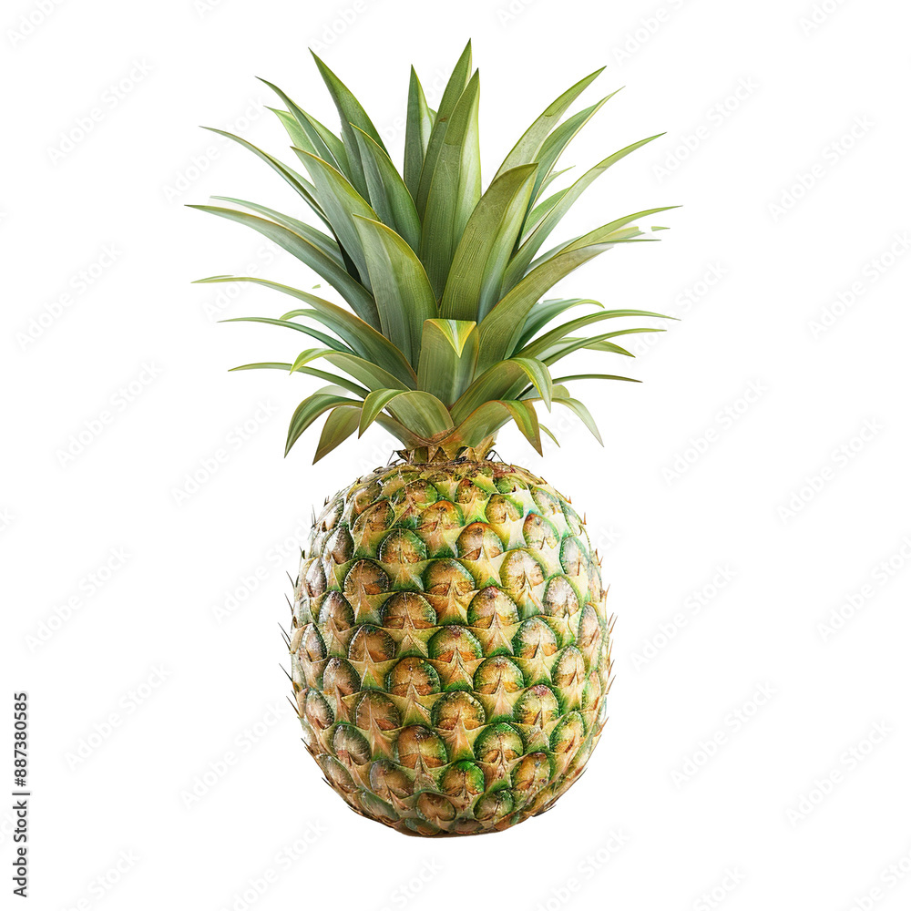3D rendering of a single pineapple with green leaves isolated on white background 3D rendering of a single pineapple with green leaves isolated on white background