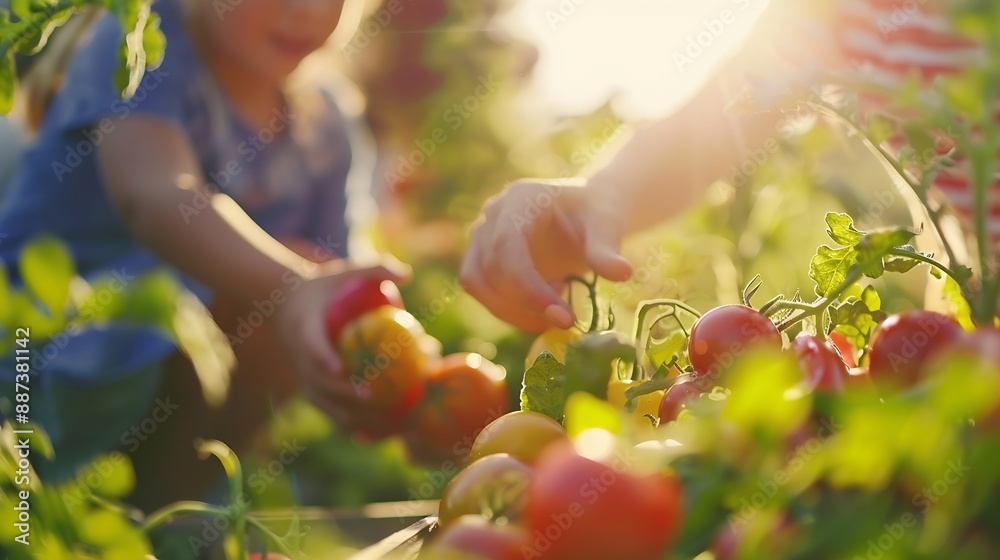 A family harvests vegetables in the garden Selective focus Food : Generative AI A family harvests vegetables in the garden Selective focus Food : Generative AI