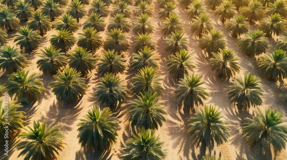 Top view of a large date Palms plantation in the desert : Generative AI Top view of a large date Palms plantation in the desert : Generative AI
