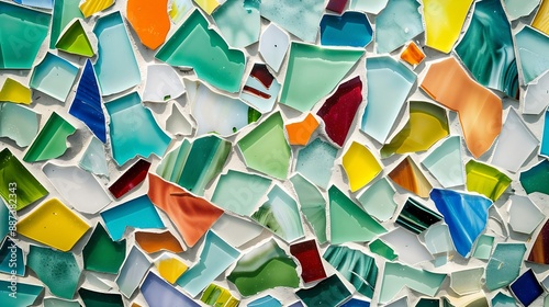 A mosaic made of broken pieces of glass and ceramic tiles The colors are bright and varied creating a vibrant and eyecatching pattern Concept of creativity and artistry : Generative AI