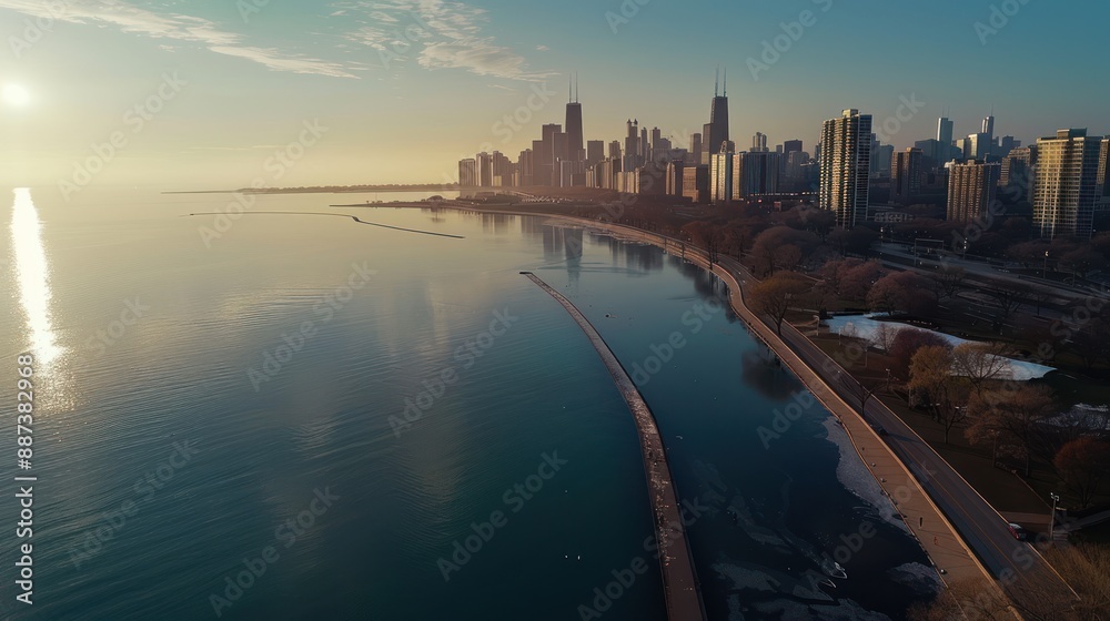 Aerial View of Chicago Skyline at Sunrise Aerial View of Chicago Skyline at Sunrise