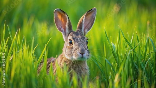 jack rabbit blending into tall green grass, fast, wildlife, nature, animal, hare