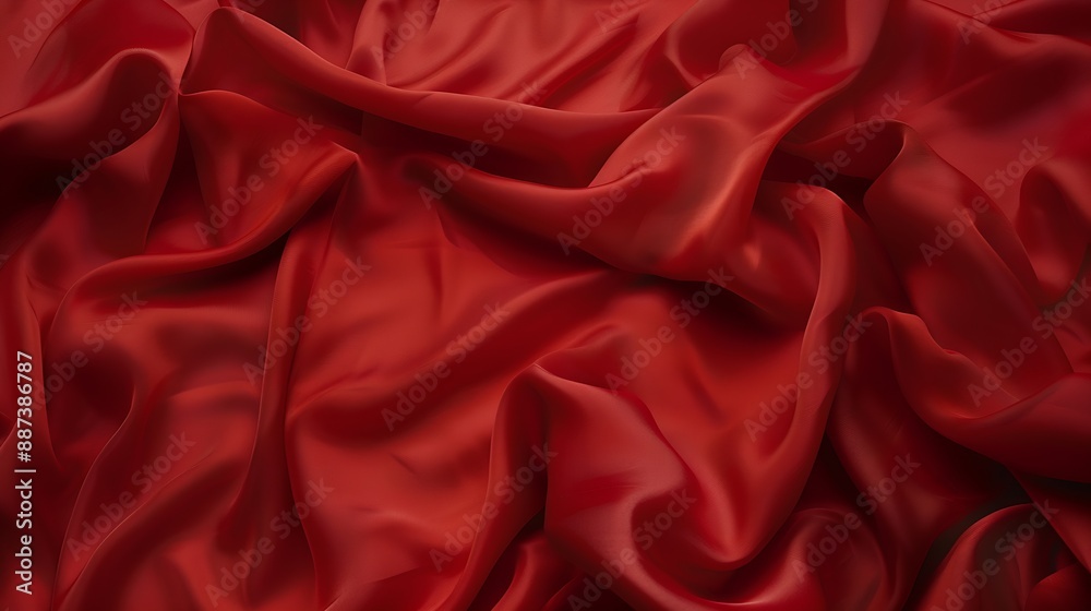 Obraz premium Vibrant Red Silk Fabric with Gentle Creases : Generative AI