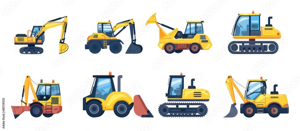 Set of Construction Vehicles: Excavators, Bulldozers, and Loaders Set of Construction Vehicles: Excavators, Bulldozers, and Loaders