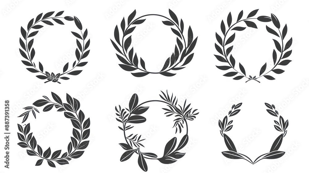 Set of Laurel Wreaths and Circular Frames