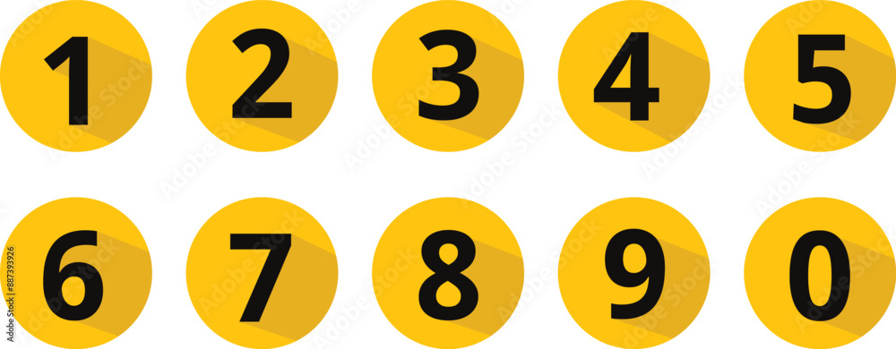 Numbers in dark yellow circle with shadow. number in round circle vector illustration. Numbers in dark yellow circle with shadow. number in round circle vector illustration.