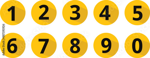 Numbers in dark yellow circle with shadow. number in round circle vector illustration.