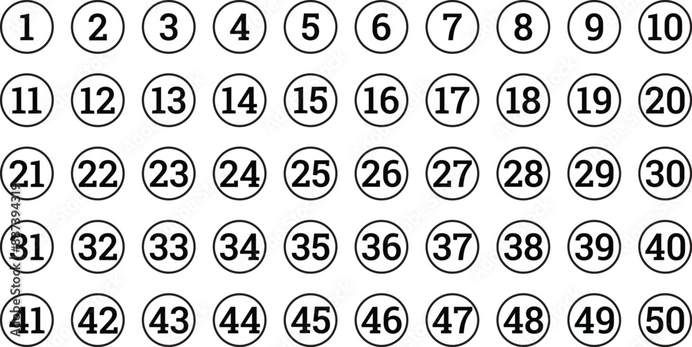 Number Bullet Points icon icon set of 1-50. Digit stroke circle black symbols. number in stroke round circle vector illustration. Number Bullet Points icon icon set of 1-50. Digit stroke circle black symbols. number in stroke round circle vector illustration.