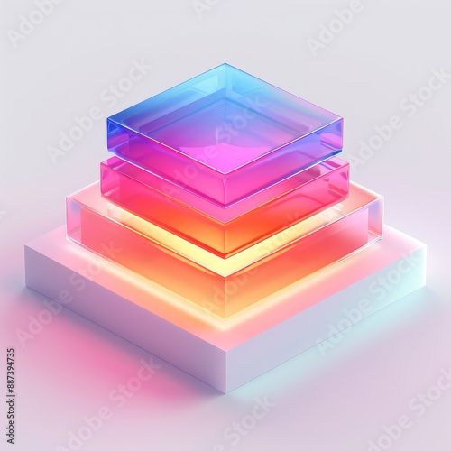 Abstract Futuristic 3D Render Minimalistic Style with Floating Geometric Shapes Isometric Design, Light Color Theme, Bright Background, and Soft Lighting