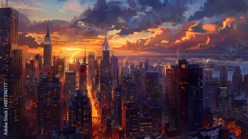 Wallpaper Mural Urban Landscapes A bustling city skyline at dusk with sunset  Torontodigital.ca