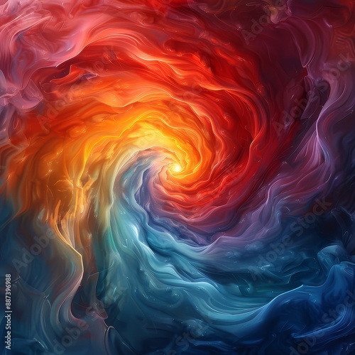 Vibrant abstract swirl of red, orange, blue, and purple colors blending seamlessly in a captivating artistic pattern.