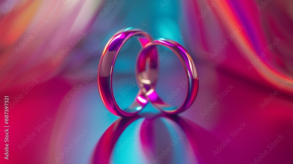 Focused old designed silver rings with colourful background : Generative AI Focused old designed silver rings with colourful background : Generative AI