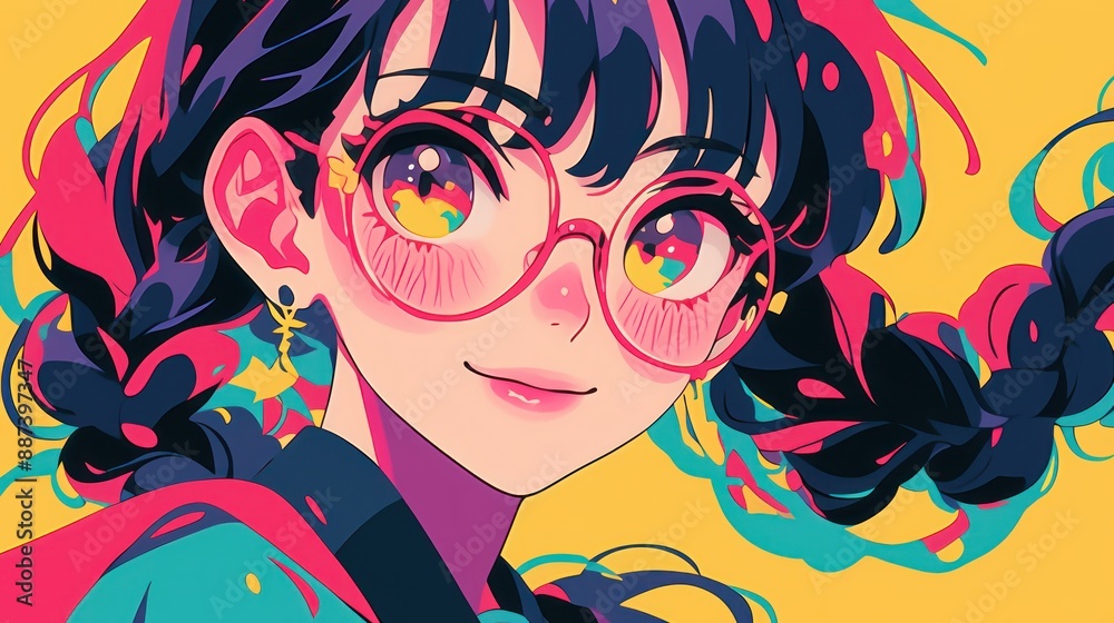 Naklejka premium Anime Girl with Glasses