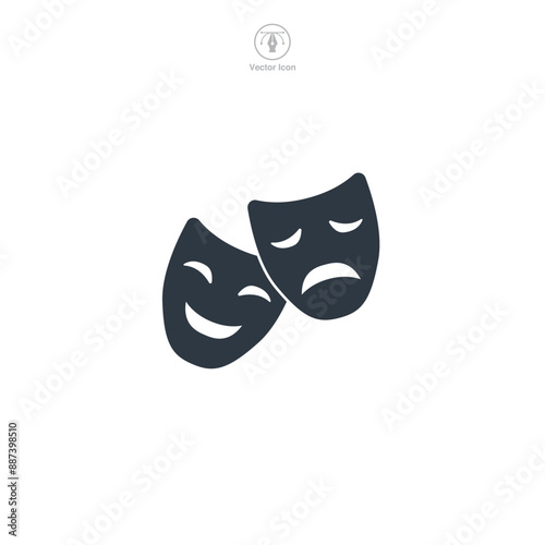 Theater mask, Comedy and tragedy mask icon theme symbol vector illustration isolated on white background