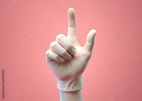 Elegant white I love you hand sign with thumb and pinky extended, isolated on a soft pastel background, perfect for friendship and wedding celebrations. photo