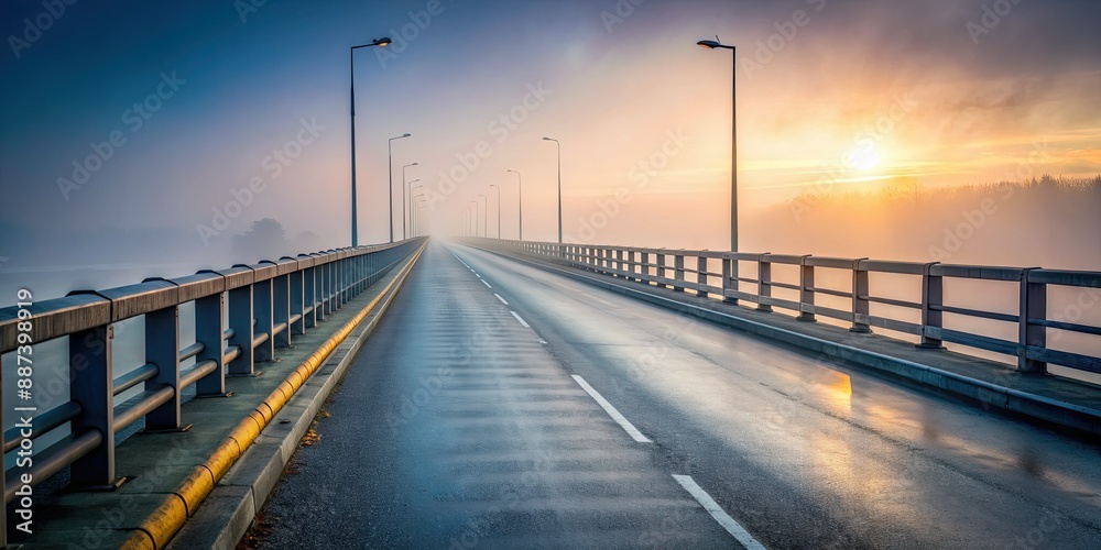 A misty dawn on a deserted highway bridge, with railings and concrete pillars, conveys a sense of isolation and desperation, hinting at a crisis. A misty dawn on a deserted highway bridge, with railings and concrete pillars, conveys a sense of isolation and desperation, hinting at a crisis.